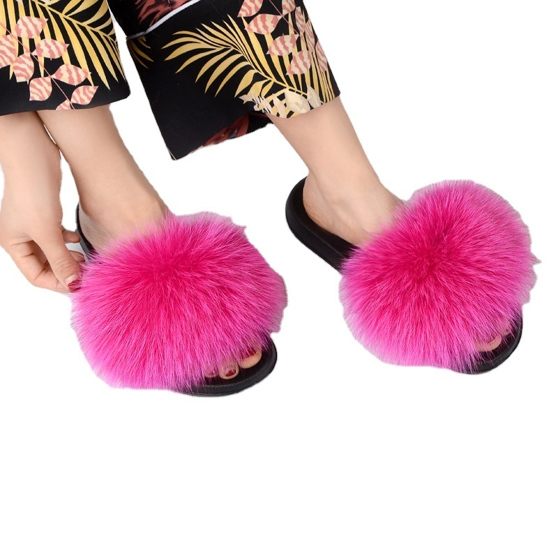 ZDFURS 2024 Fashion Fox Fur Slippers Real Fur Slides Summer Flip Flops Casual Vogue Fox Fur Sandals Vogue Plush Shoes Wholesale