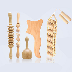 Custom Wooden Massager Set Wood Therapy Massage Tool Sets 5pcs Wood Massage Gua Sha Kit