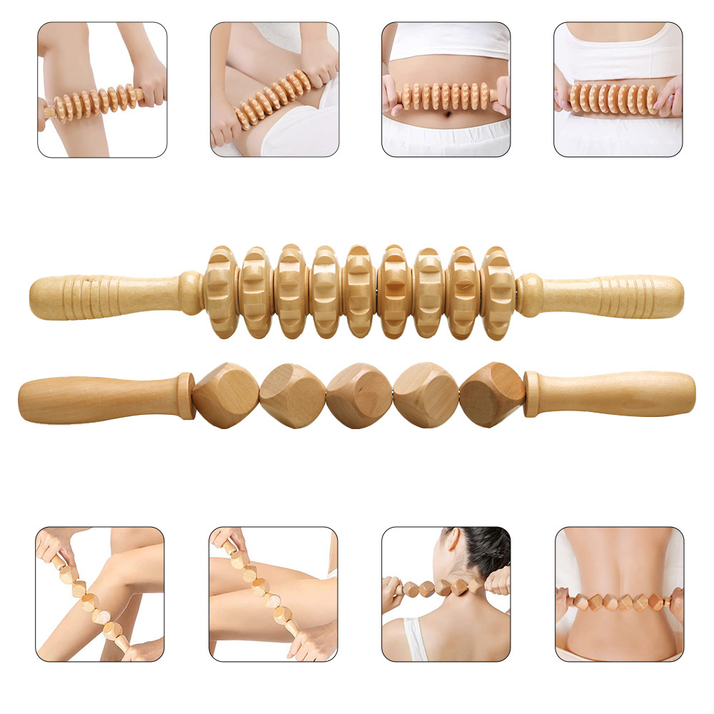 Custom Wooden Massager Set Wood Therapy Massage Tool Sets 5pcs Wood Massage Gua Sha Kit