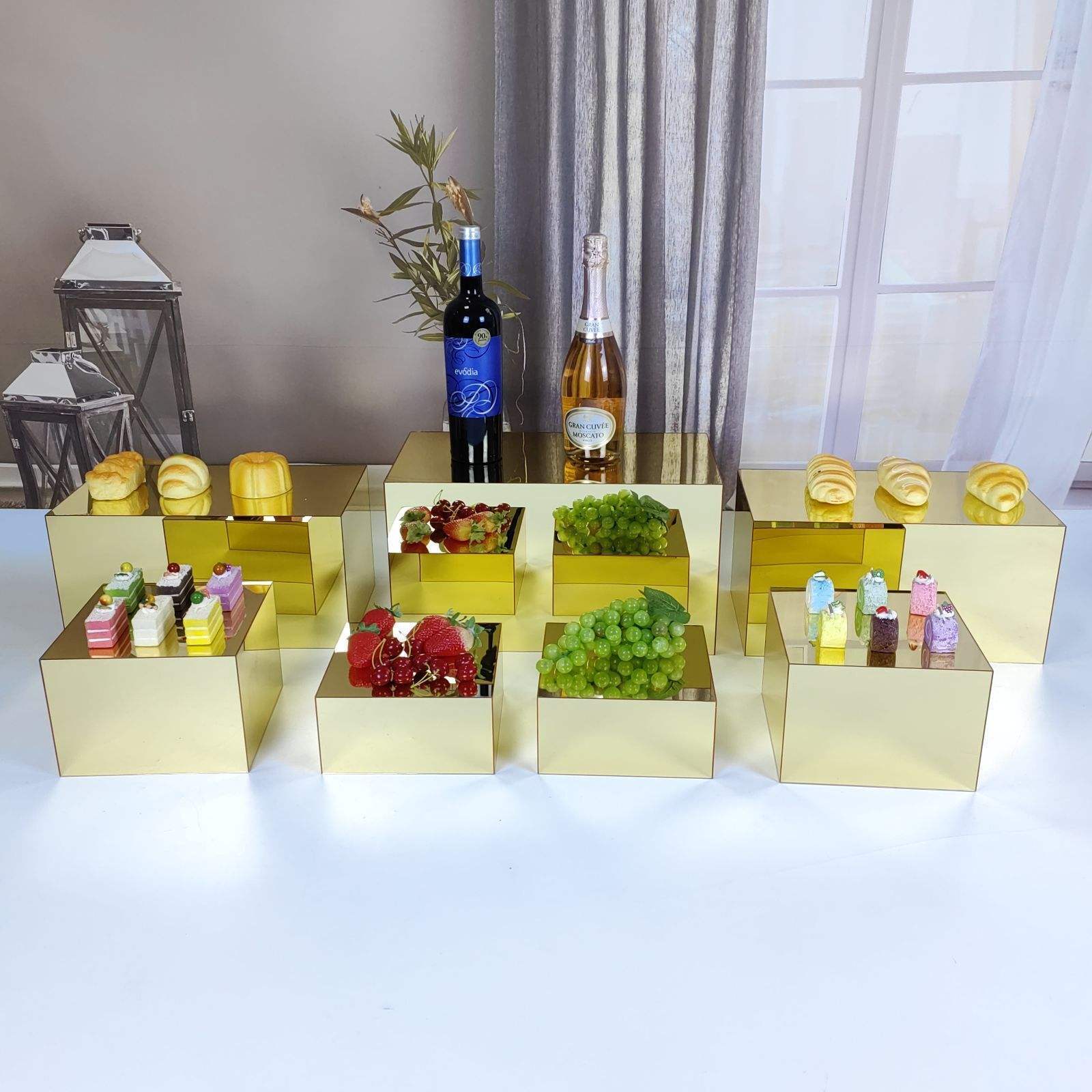 Mirror Acrylic Buffet Display Nesting Cube Food Display gold mirror Acrylic Risers for Wedding Party