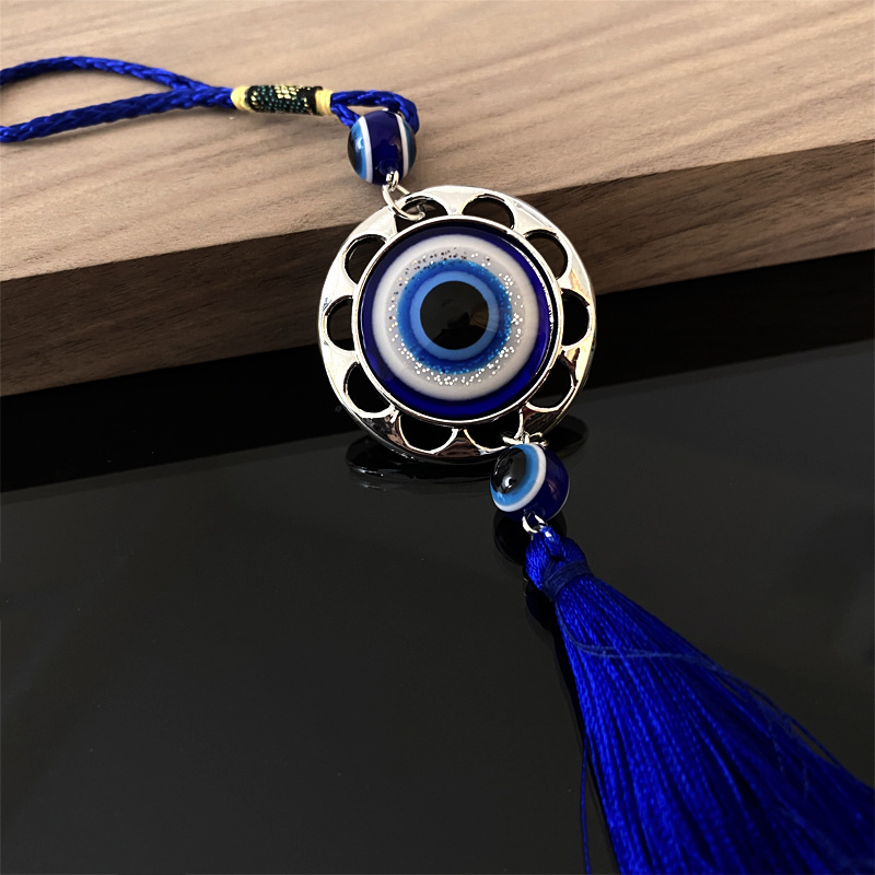 Hot Selling Alloy Luxury Design Blue  Resin Lucky Evil Eye with Tassel  for Car Hangings Decorations