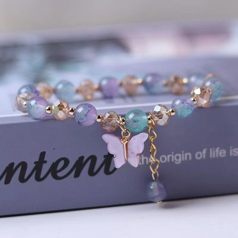 Ins Colorful Butterfly Charms Handmade Jade Glass Crack  Charm Bracelet Pendant Crystal Butterfly Bracelet for Women