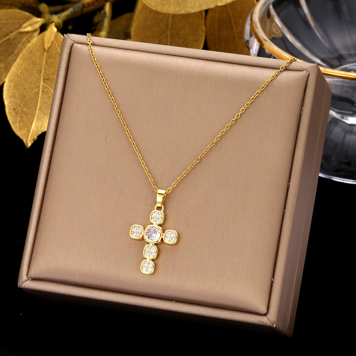 ZD Cross Necklace 18K/14K Gold Plated Jewelry Stainless Steel Christian Crucifix Cubic Zircon Necklace Cross