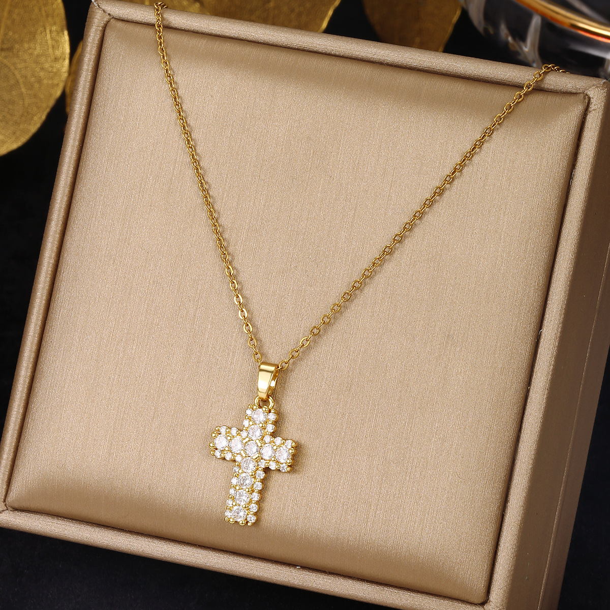 ZD Cross Necklace 18K/14K Gold Plated Jewelry Stainless Steel Christian Crucifix Cubic Zircon Necklace Cross