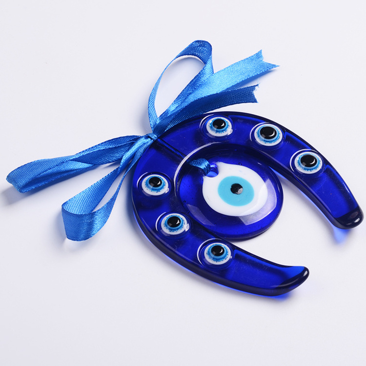 Muslim Gift Glass Blue Eye Pendant Silk Ribbon Evil Eye Hangings Decoration