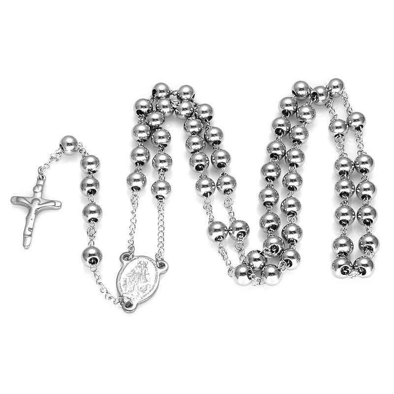 Necklace Stainless Steel Beads Virgin Mary Sacred Heart of Jesus Rosary Bead Rosary Necklace