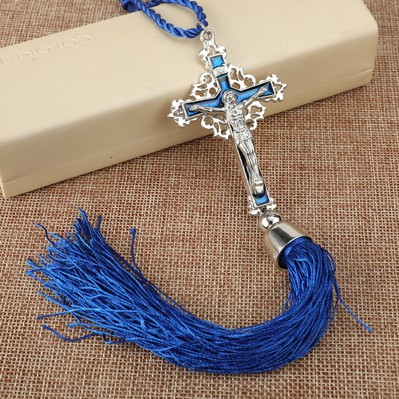 Catholic Christian Religion Retro Cross Tassel for Men Women Gift Car Pendants Charms Handbag Cross KeyChains