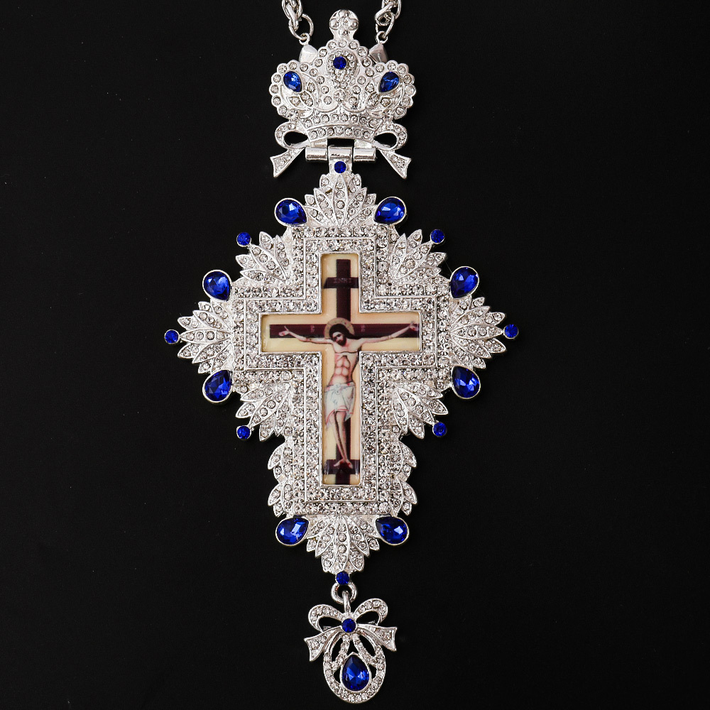 ZD047 Silver Alloy Orthodox Church Pectoral Cross Pendant with Customized Colorful Diamond Deluxe Spiritual gift for Bishop