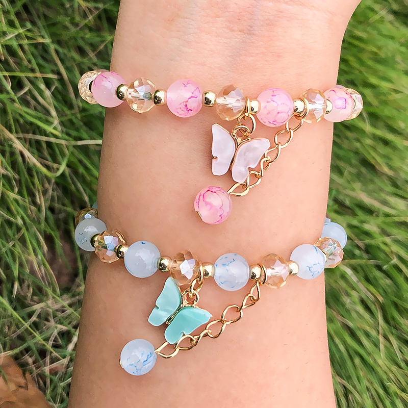 Ins Colorful Butterfly Charms Handmade Jade Glass Crack  Charm Bracelet Pendant Crystal Butterfly Bracelet for Women