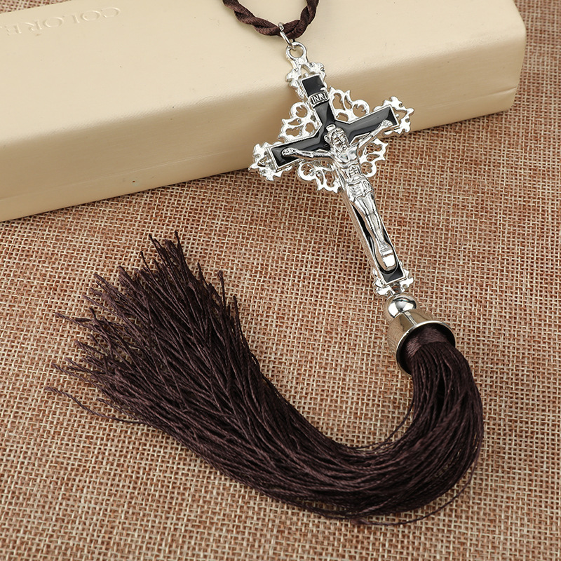 Catholic Christian Religion Retro Cross Tassel for Men Women Gift Car Pendants Charms Handbag Cross KeyChains