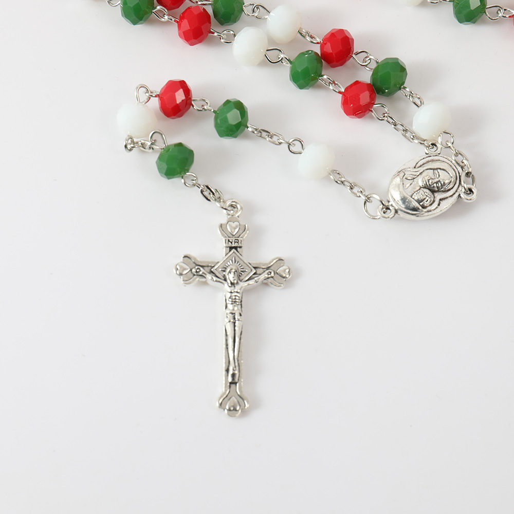 ZD 6*8mm Crystal Rosary Custom Green Red White Glass Beads Five Decade Chaplets Silver St.Mary Medal Jesus Cross Rosaries