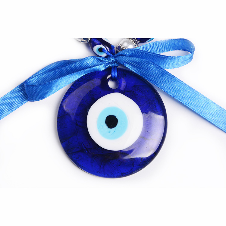 Handmade Art & Craft Lucky Glaze 60 mm Blue Evil Eye Wall Hanging Decor with Ribbon and Pearl  Beads Bracelet