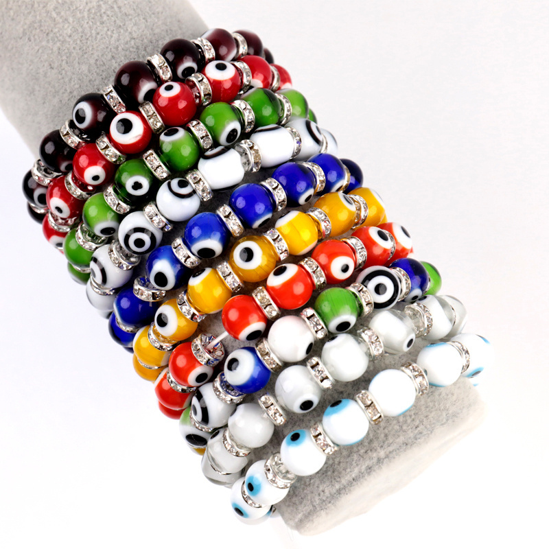 Evil Eyes Bangles Religious Nazar Bracelet Charm 10mm Glass Beads Handmade Turkish Evil Eye Bracelet for Good Luck