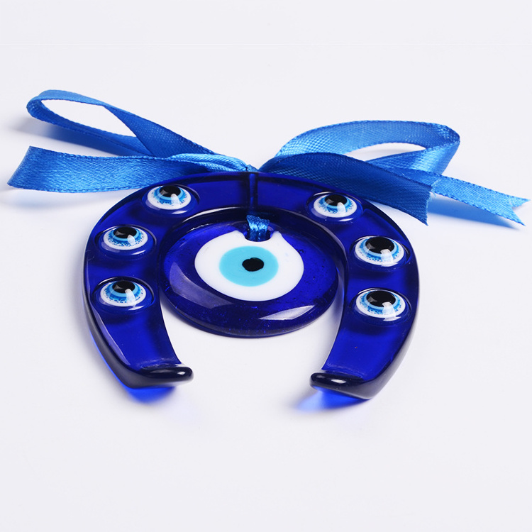 Muslim Gift Glass Blue Eye Pendant Silk Ribbon Evil Eye Hangings Decoration