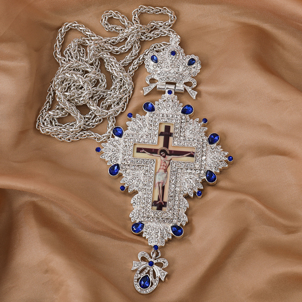 ZD047 Silver Alloy Orthodox Church Pectoral Cross Pendant with Customized Colorful Diamond Deluxe Spiritual gift for Bishop