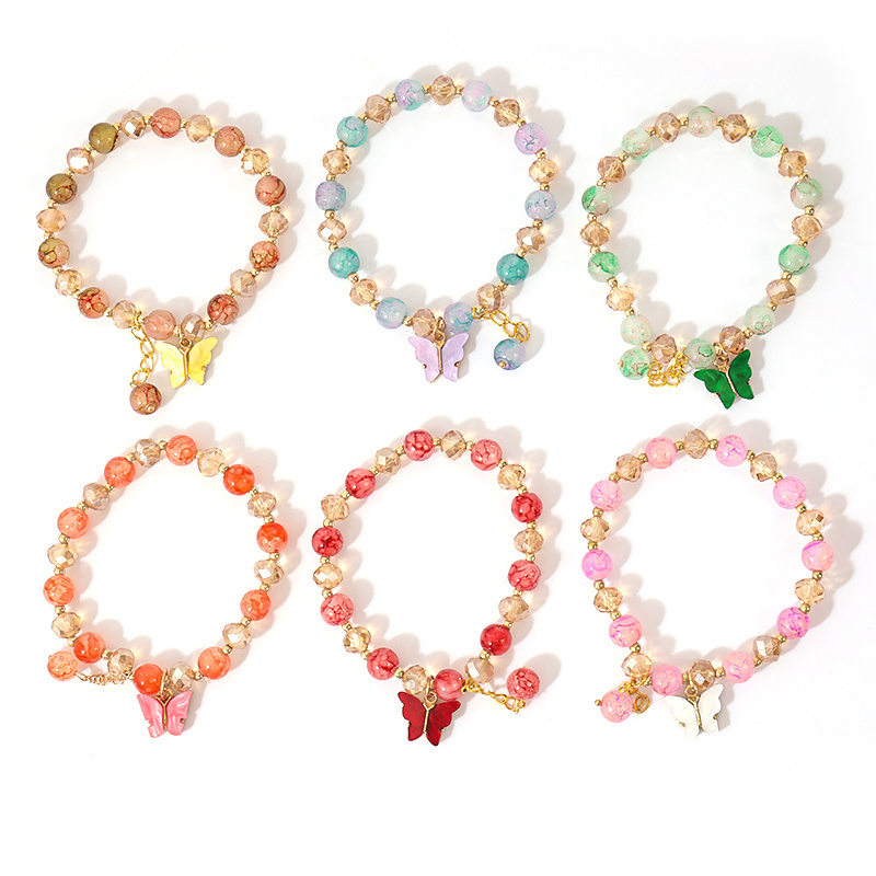 Ins Colorful Butterfly Charms Handmade Jade Glass Crack  Charm Bracelet Pendant Crystal Butterfly Bracelet for Women