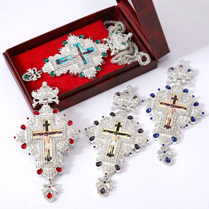 ZD047 Silver Alloy Orthodox Church Pectoral Cross Pendant with Customized Colorful Diamond Deluxe Spiritual gift for Bishop