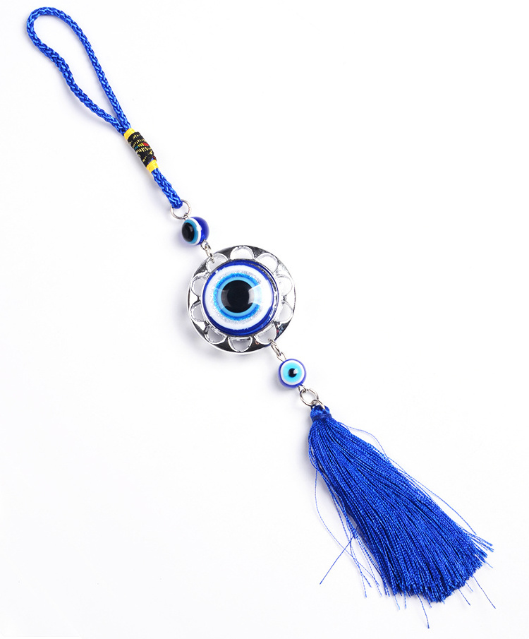 Hot Selling Alloy Luxury Design Blue  Resin Lucky Evil Eye with Tassel  for Car Hangings Decorations