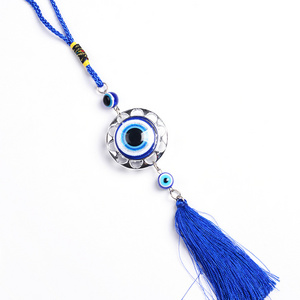 Hot Selling Alloy Luxury Design Blue  Resin Lucky Evil Eye with Tassel  for Car Hangings Decorations