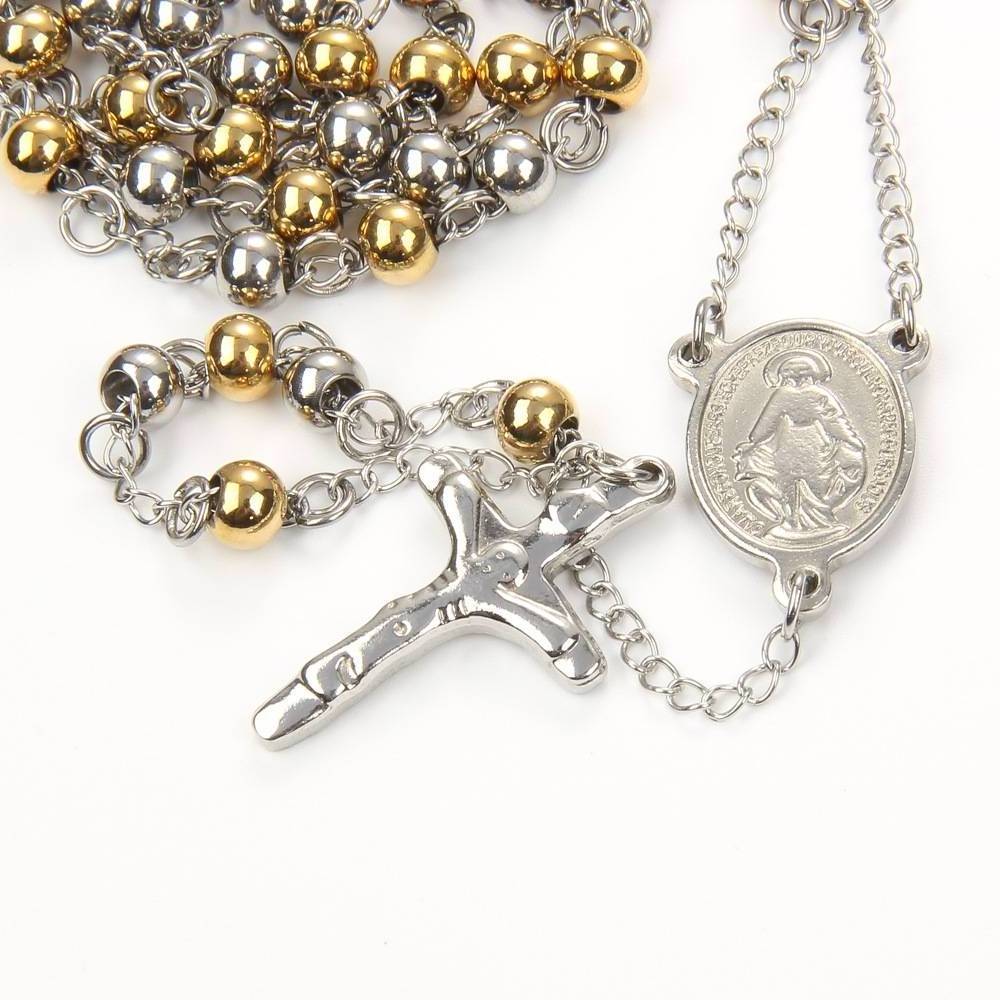 Necklace Stainless Steel Beads Virgin Mary Sacred Heart of Jesus Rosary Bead Rosary Necklace