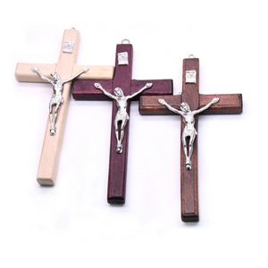 Risingmoon Handicraft Wooden Cross Christ's Statue Suffering Religious Prayer Wall Hang Ornaments