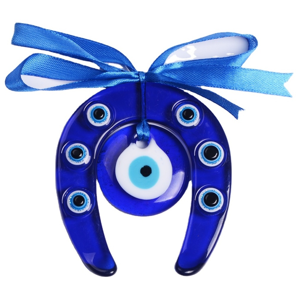 Muslim Gift Glass Blue Eye Pendant Silk Ribbon Evil Eye Hangings Decoration