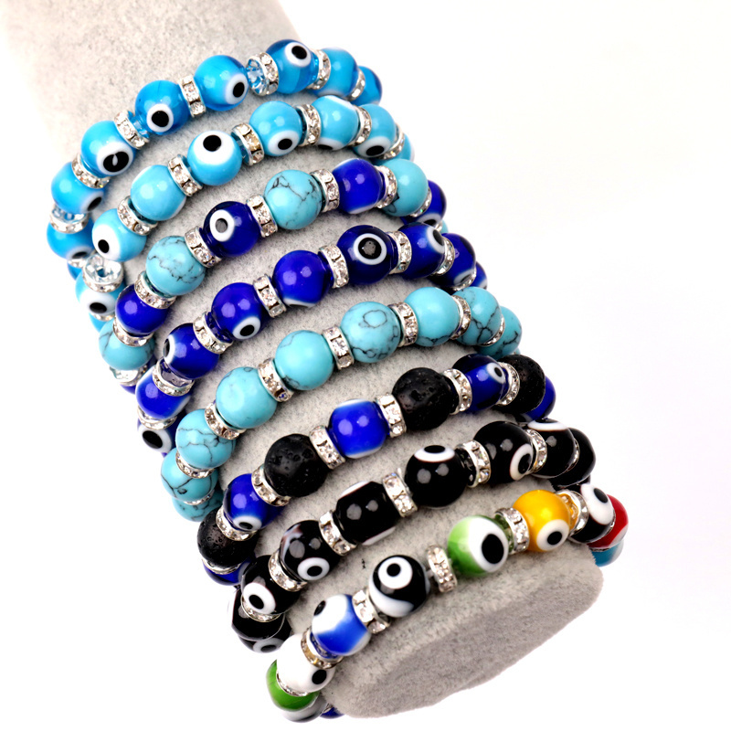 Evil Eyes Bangles Religious Nazar Bracelet Charm 10mm Glass Beads Handmade Turkish Evil Eye Bracelet for Good Luck