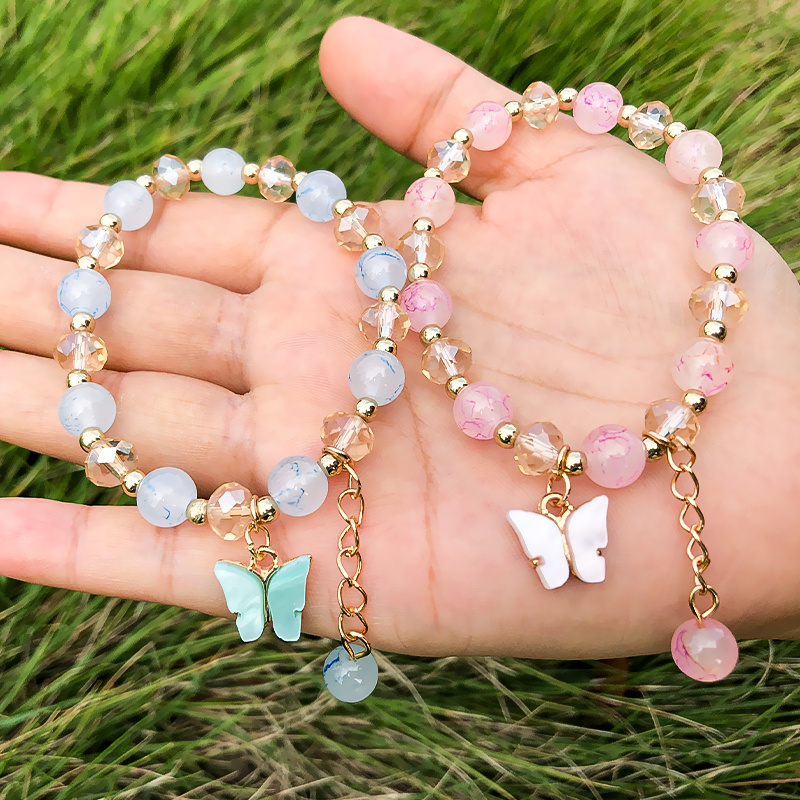 Ins Colorful Butterfly Charms Handmade Jade Glass Crack  Charm Bracelet Pendant Crystal Butterfly Bracelet for Women