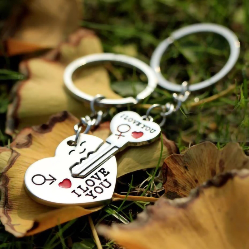 RisingMoon Alloy Silver Plated Lovers Gift Wedding Couple Key and Lock Shape Heart Keychain