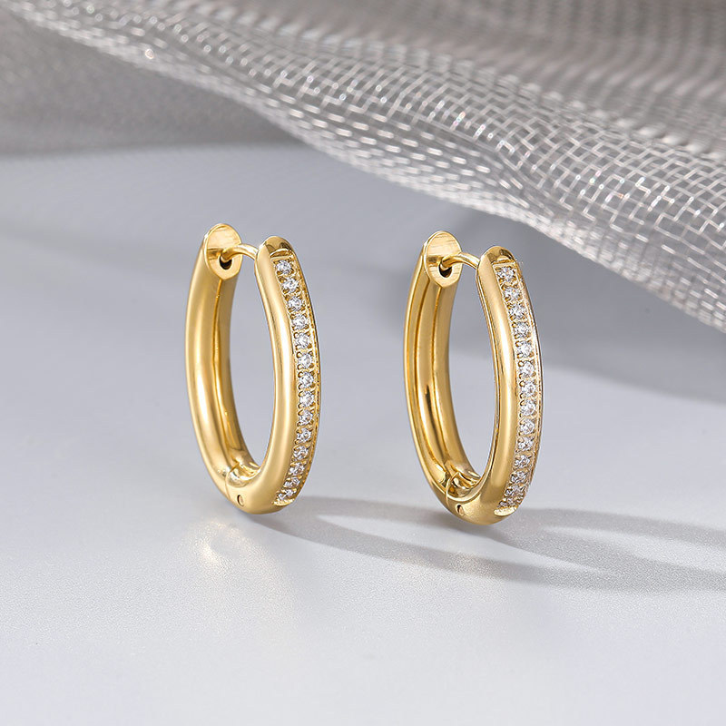 Luxury Niche 14k Gold Plated Stainless Steel Hoop Earrings Zircon Geometric Stud Earrings For Women