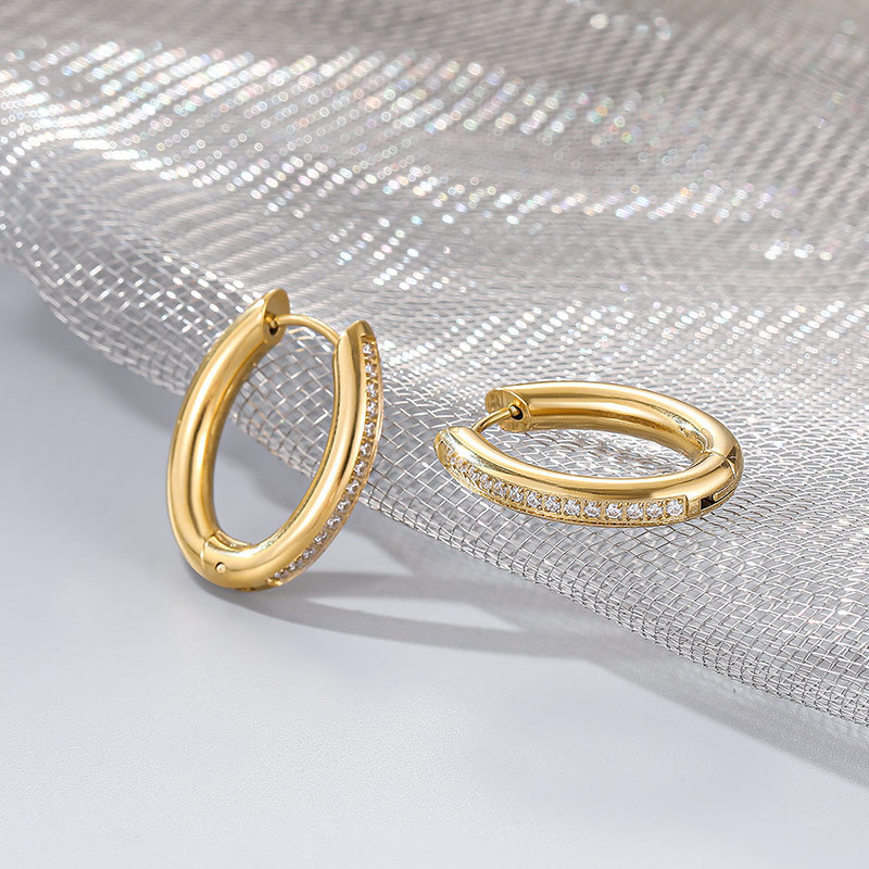 Luxury Niche 14k Gold Plated Stainless Steel Hoop Earrings Zircon Geometric Stud Earrings For Women