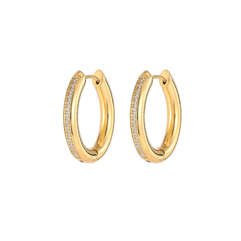 Luxury Niche 14k Gold Plated Stainless Steel Hoop Earrings Zircon Geometric Stud Earrings For Women