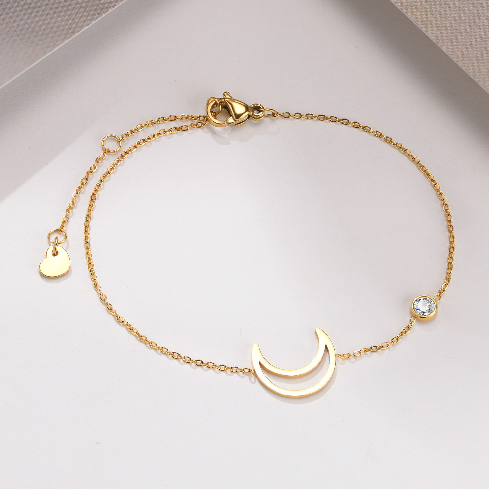 Dainty Stainless Steel Jewelry Waterproof Moon Heart Sun Star Charms Bracelet Cz 18K Gold Plated Bracelet Women