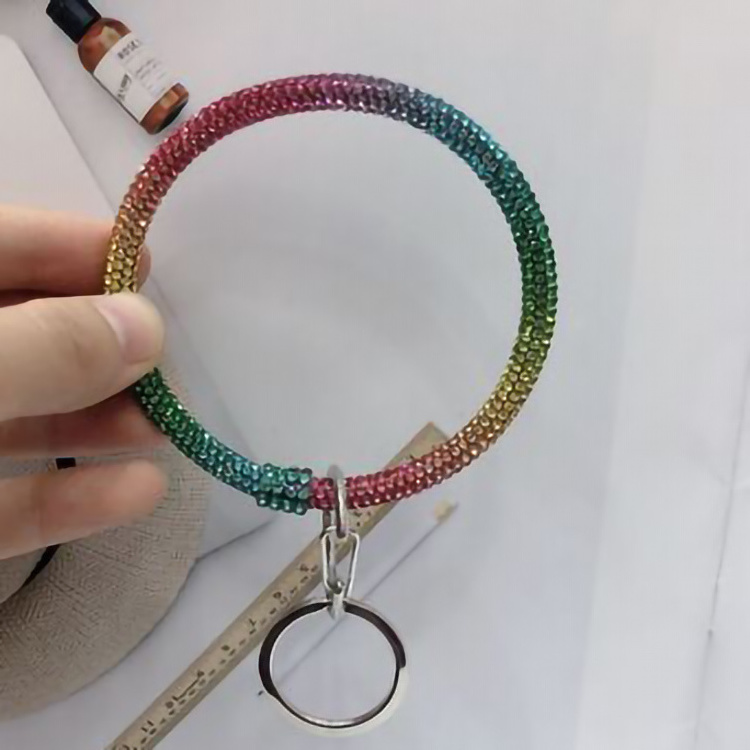 Rising Moon Colorful Rhinestone Wristlet Keychain Bangle Key Ring Holder Rainbow Crystal Bracelet Keychain