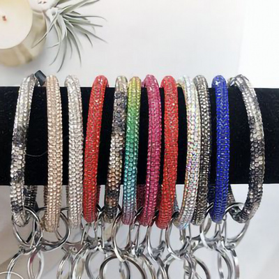 Rising Moon Colorful Rhinestone Wristlet Keychain Bangle Key Ring Holder Rainbow Crystal Bracelet Keychain