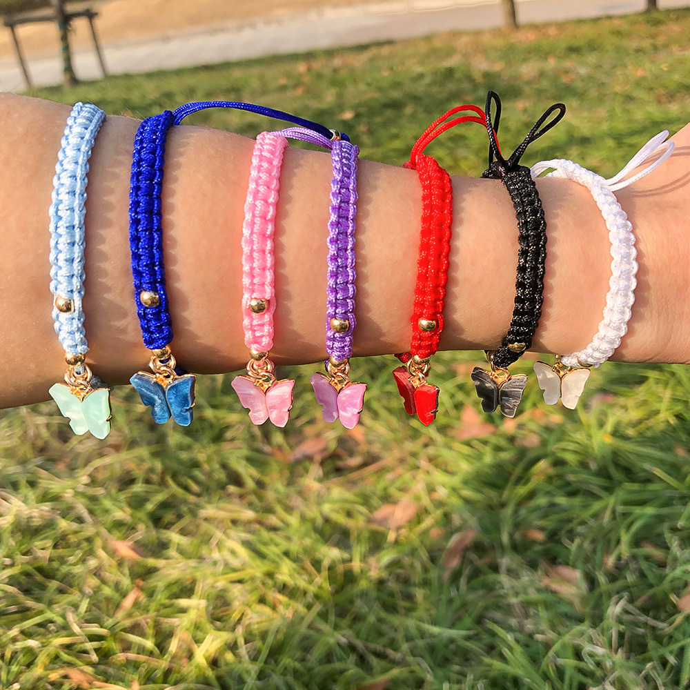 RisingMoon Colorful Rope String Braided Bracelets Handmade Jewelry Gold Charms Butterfly Bracelets Adjustable For Women