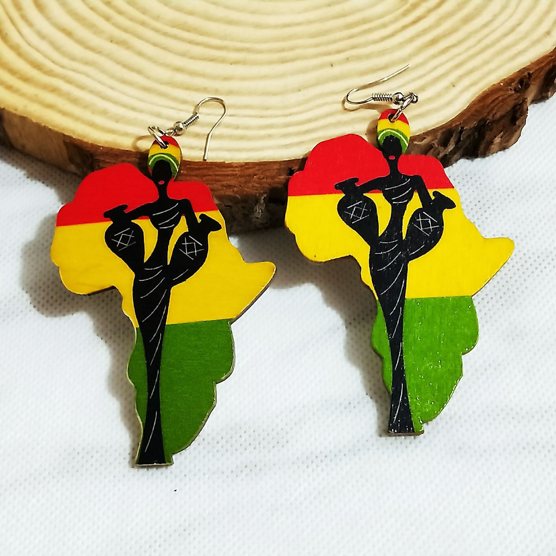 Fashion Trendy Ladies Pendant Wood Earrings African Wooden Rasta Earrings Jewelry Women