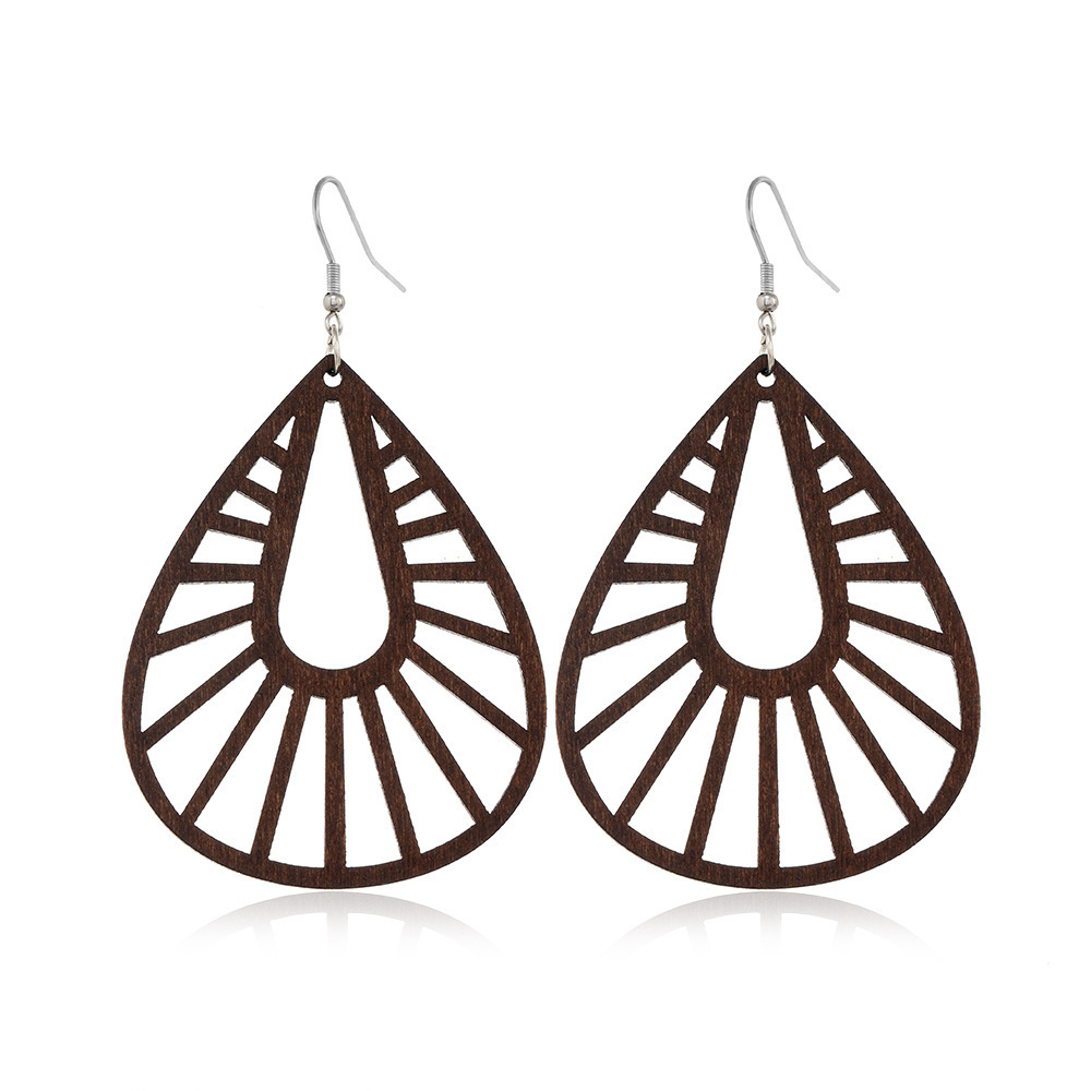 Boho African Wood Earrings Bohemian Pendant Dangle Lightweight Ethnic Style Wooden Earrings for Women