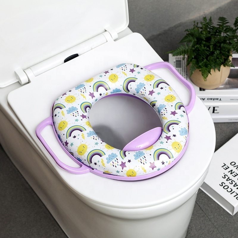 Baby Toddler Plastic Travel Children Soft Padded Printing Toilet Seat Handle Kids Potty Training Seat Cover