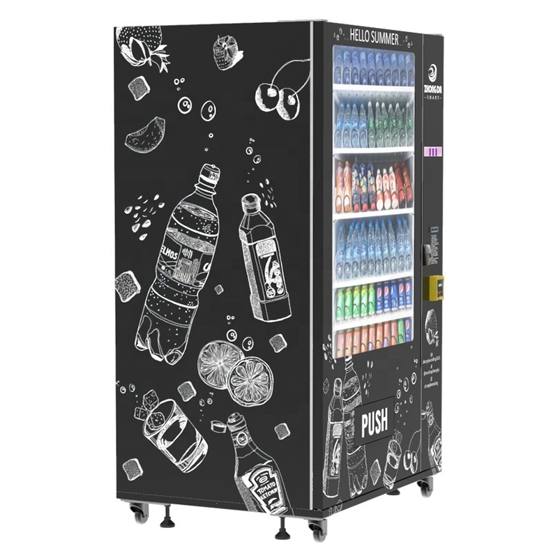 high tech 24 hour automatic big touch screen food chips cold soft soda drink combo vending machine for food and drink