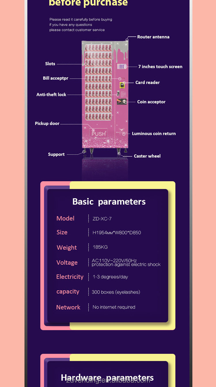 zhongda mini perfume vending machine  touch screen for lip stick wigs eyelash vending machine packaging