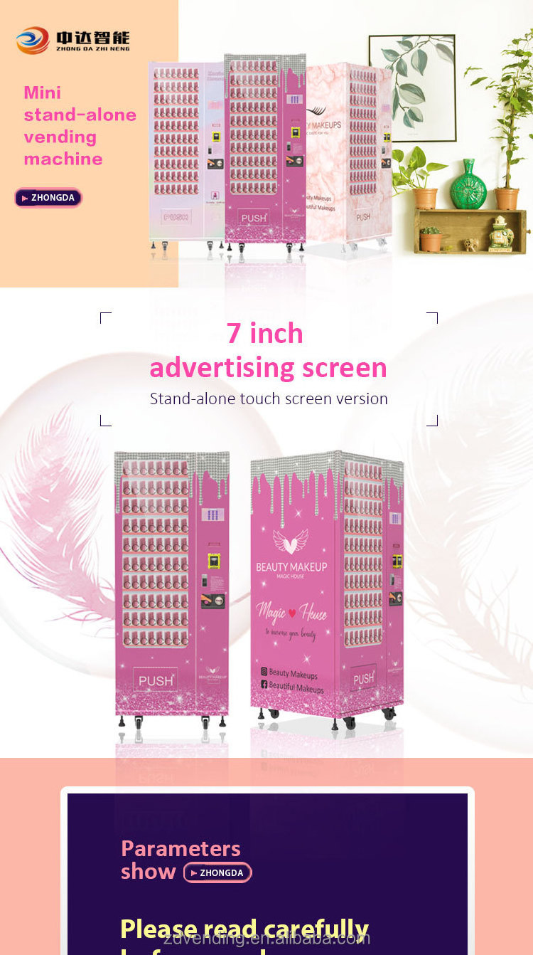 zhongda mini perfume vending machine  touch screen for lip stick wigs eyelash vending machine packaging