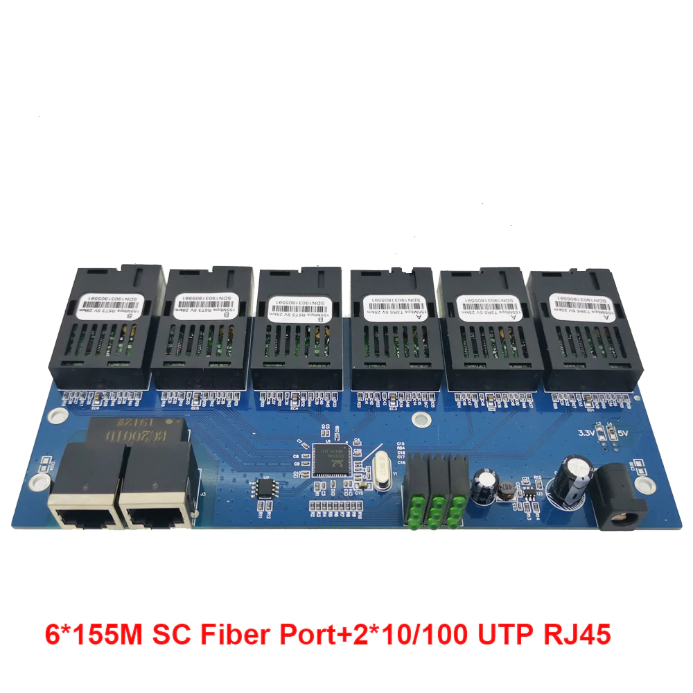 FTTH optical Converter 2Fo 8Lan Reverse POE Gigabit Ethernet Switch 2*1.25G Fiber port SC connector 8*1000M PCBA Board