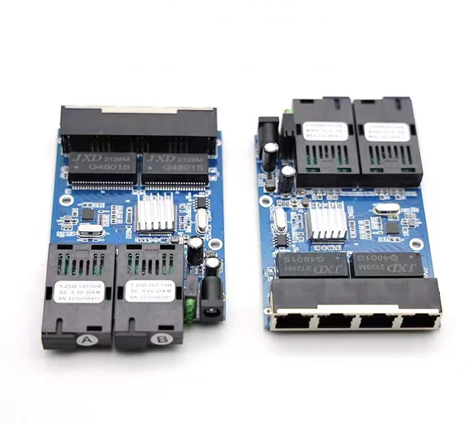 10/100/1000M placa metro fibra Switch Ethernet Fiber Switch Optic Converter 20KM 2 Fiber 4 RJ45 Gigabit PCBA Board