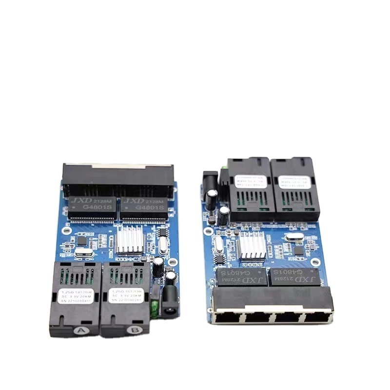 10/100/1000M placa metro fibra Switch Ethernet Fiber Switch Optic Converter 20KM 2 Fiber 4 RJ45 Gigabit PCBA Board