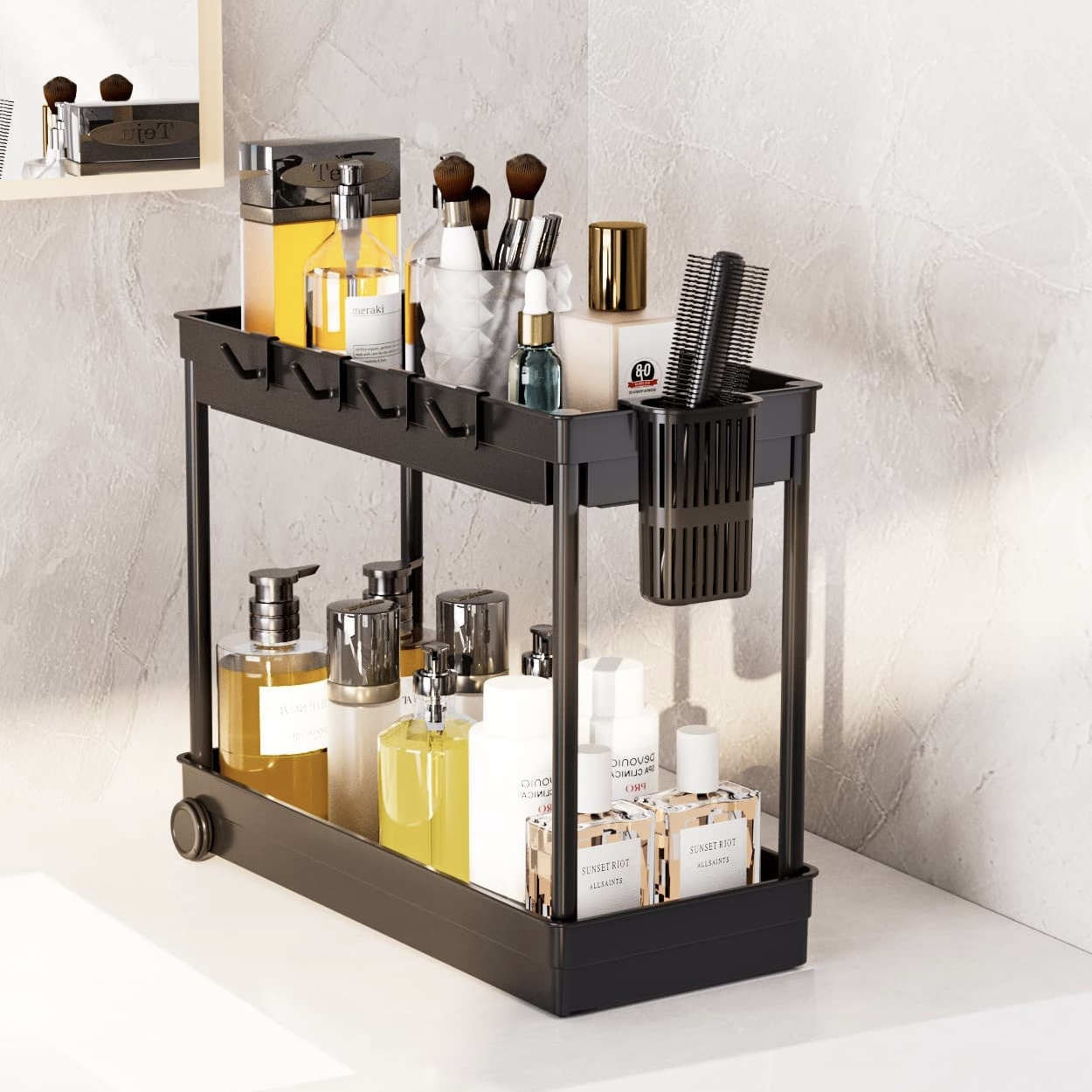 Rollout Under Cabinet elfBasket kitchen organizer Drawer with Hooks Multi-purpose Storage under the sink organizer