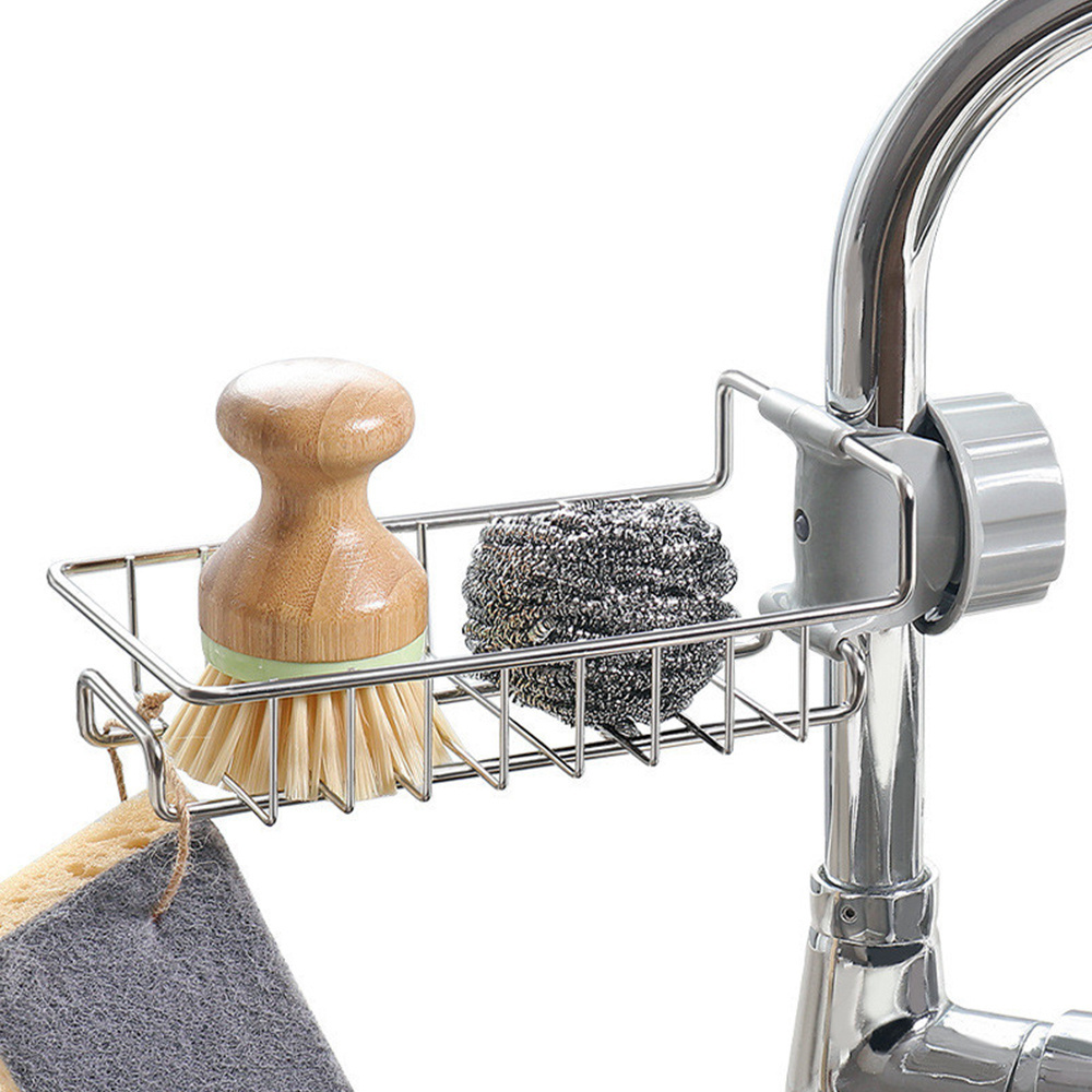 Sponge Holder for Kitchen Sink Sponge Holder Over Faucet Kitchen Sink Caddy Organizer Stainless Steel Hanging Faucet Drain Rack