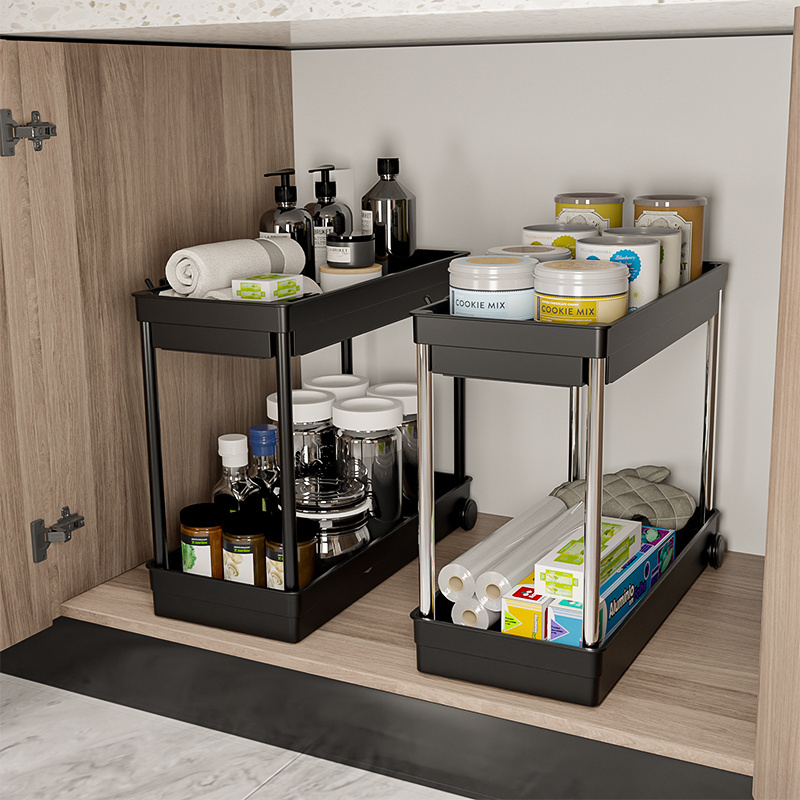 Rollout Under Cabinet elfBasket kitchen organizer Drawer with Hooks Multi-purpose Storage under the sink organizer