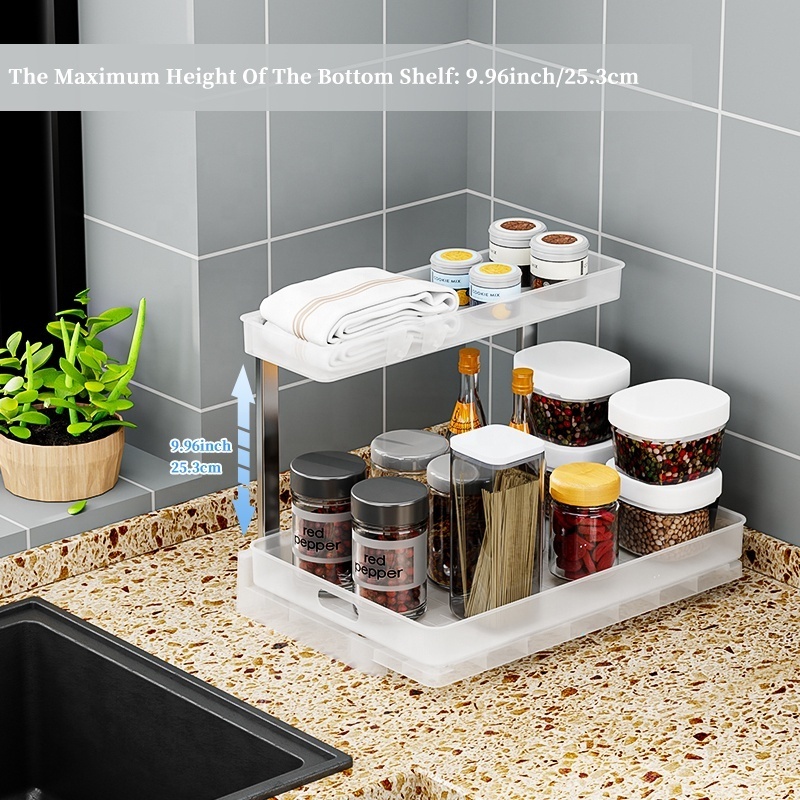 Pull Out Cabinet Organizer 2 Tier Rack Sliding Drawer Shelf Storage Multi Use for Kitchen Bathroom Home Under Sink Organizer