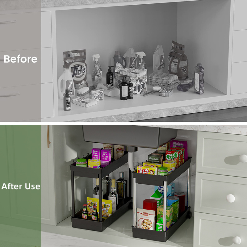 Rollout Under Cabinet elfBasket kitchen organizer Drawer with Hooks Multi-purpose Storage under the sink organizer